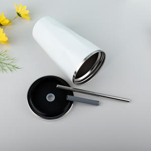 Gobelet isotherme en acier inoxydable avec paille, 16 oz, blanc, portable, pour les voyages, la voiture, le bureau, l'extérieur - Product Image 1