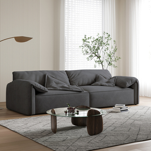 أريكة أذن الفيل بتصميم إيطالي بسيط، أريكة فاخرة لغرفة معيشة العائلة، أثاث بطراز كريمي، تصميم صف مستقيم من القماش التقني - Product Image 2