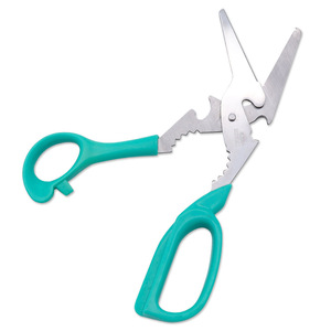 <b>Kitchen</b> <b>Scissors</b> Stainless Steel Green Elbow Shape Multi Purpose For Cutting Vegetables And Opening Cans - Product Image 1