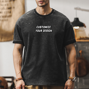 T-shirt graphique vintage délavé à l'acide 250 g/m² pour homme, impression DTG personnalisée, logo, coton surdimensionné, coupe courte - Product Image 2