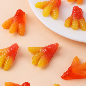 Bonbons gélifiés en gros personnalisés aux saveurs de fruits assortis, sucrés et acidulés, certifiés <span class=keywords><strong>Halal</strong></span>, en forme de pattes de poulet - Product Image 5