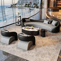 Ensemble de canapé et table basse en cuir courbé de luxe italien, mobilier de réception de luxe pour hôtel, bureau de vente