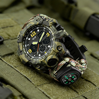 Jam Tangan Olahraga Mewah untuk Aktivitas Luar Ruangan, Kompas, Termometer, Multifungsi, Analog Digital, Layar Ganda LED, Tahan Air