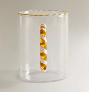 Mug en verre transparent fait main avec poignée torsadée or et blanc, esthétique personnalisée, poignée en forme de canne à sucre, bordure dorée, tasse à café en verre - Product Image 4