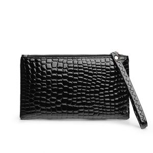 Pochette à main en cuir PU à motif crocodile pour femmes, pochette à fermeture éclair de grande capacité, pochette à cosmétiques - Product Image 1