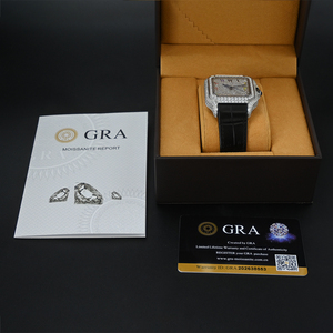 Orologio <span class=keywords><strong>da</strong></span> <span class=keywords><strong>Uomo</strong></span> Unico con Vetro alla Moda, Cinturino in Pelle, Stile Hip Hop, Personalizzato, Quadrante Quadrato in Acciaio Inossidabile con Diamanti Moissanite Taglio Ghiaccio - Product Image 5