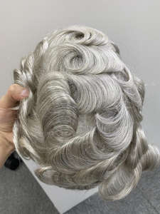 Peluca de cabello humano remy para <span class=keywords><strong>hombre</strong></span>, tupé de 6 pulgadas, color <span class=keywords><strong>gris</strong></span>, blanco y plateado, base de encaje liso natural con piel de pu, venta al por mayor - Product Image 4