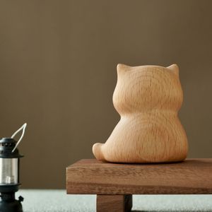 Wood Lucky Cat Figurine Compact Feng Shui Desktop <b>Ornament</b> Home Office Study Decor Housewarming Gift Single Piece - Product Image 4