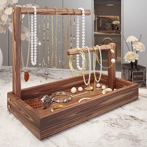 Mu Yi Wooden Jewelry Organizer Tray With Necklaces Bracelets Storage Display Rack For <b>Desk</b> Use - Product Image 1