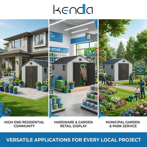 Садовый сарай KENDA OEM из ротоформованного пластика 8x16 футов, запираемый, водонепроницаемый, для хранения инструментов на заднем дворе, с полом - Product Image 3