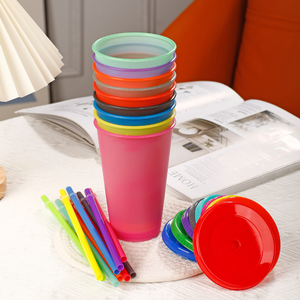 Gobelet réutilisable en plastique PP de 24 oz sans BPA, changeant de couleur, avec logo personnalisé, couvercles et pailles, pour boissons froides - Product Image 4