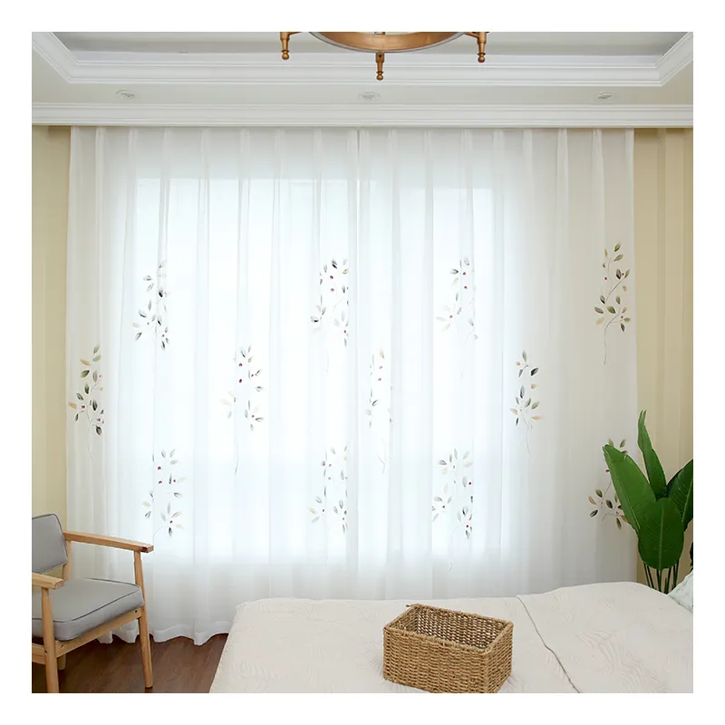 Innermor el boyalı perdeler oturma odası için fransız yağlıboya tarzı perde yatak odası için zarif beyaz tül özelleştirilmiş