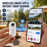 Kamera Civiero Thumb POV 4K Tahan Air Mini Olahraga WiFi Live Streaming Perjalanan Dapat Dipakai Kamera Tubuh Baterai Hitam Putih