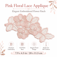 Applique en dentelle florale rose, garniture brodée de fleurs et de feuilles pour robes, chemisiers, sacs, vêtements et accessoires de couture DIY