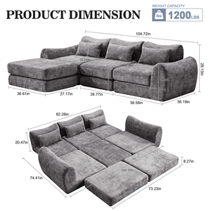 Multiple Modular Cloud <b>Sofa</b> <b>Bed</b>, Sectional Boneless Couch with Chaise for Living Room/Bedroom, Shennel <b>Sofa</b> No Assembly - Product Image 2