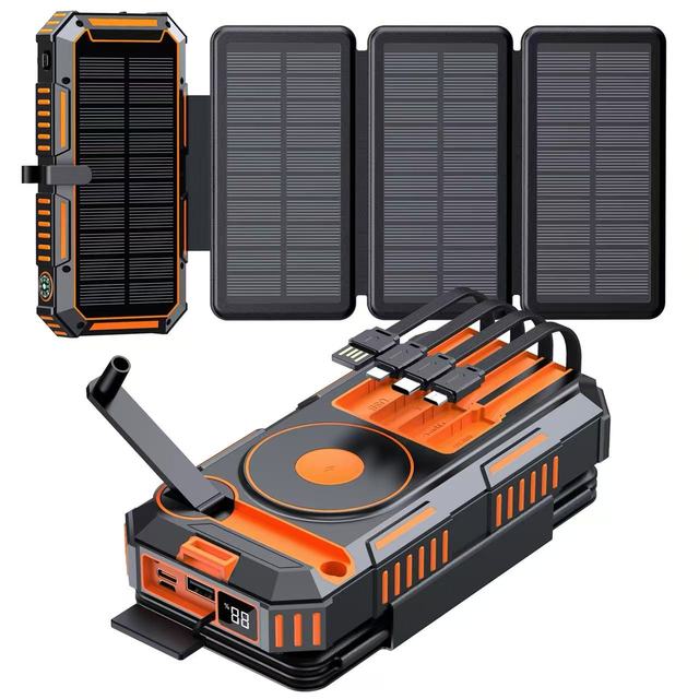 20000mAh Magnetic Foldable Solar Power Bank with Built-in Cables Wireless Charging Fast Charging Waterproof Portable