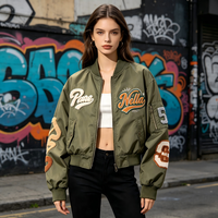 Blouson bomber léger personnalisé pour femme avec broderie chenille, coupe courte, en nylon coupe-vent avec lettrage chenille pour femme