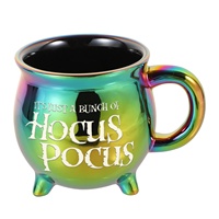 Tasse à eau/café en céramique, motif sorcière de dessin animé, électroplaquée sept couleurs, style pot magique, pour Halloween, compatible lave-vaisselle et micro-ondes