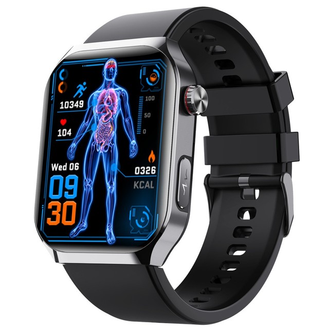 F700 Smart Watch SOS ECG Health Monitor Sleep Fitness Tracker Wristwatch for IOS Android - Black / Silicone Strap