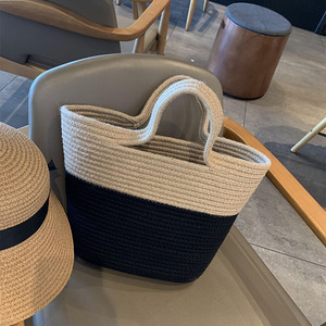 Bolso Tote Tejido a Mano con Hilo de Algodón, Color Sólido, Forma Ovalada, Asa Suave, para Uso Diario, Primavera 2022 - Product Image 3