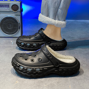 Chaussons d'hiver pour hommes Crocs doublés polaire, épais et chauds en EVA, rehaussants, antidérapants, à bout fermé pour l'extérieur - Product Image 3