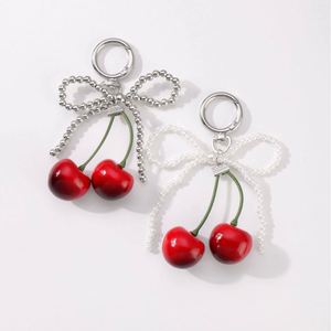 Porte-clés tendance en dentelle perlée avec nœud et cerises rouges, breloque cerise pour sacs de femme, accessoires cadeaux - Product Image 3
