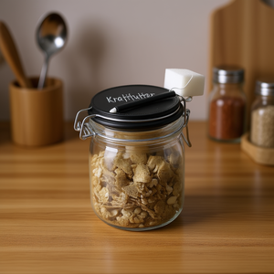 Frasco de vidrio con tapa de pizarra y asa metálica, contenedor de almacenamiento de 1 litro para uso en la cocina - Product Image 3