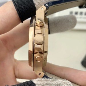 Luxury 18k 26331 Rose Gold Navy Blue Checkered Dial Men's Business Chronograph <b>Mechanical</b> <b>Watch</b> Elegant Leisure Calendar <b>Watch</b> - Product Image 3