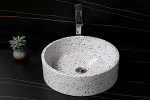 Lavabo <span class=keywords><strong>carré</strong></span> en pierre BOTON STONE, plan de toilette en pierre, lavabo rond blanc, lavabo en terrazzo, lavabo de salle de bain - Product Image 2