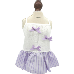 Vestido de princesa transpirable OEM para perros, top de malla tejida con falda a rayas y lazos morados para cachorros de Bichón y <span class=keywords><strong>Shih</strong></span> <span class=keywords><strong>Tzu</strong></span> - Product Image 3