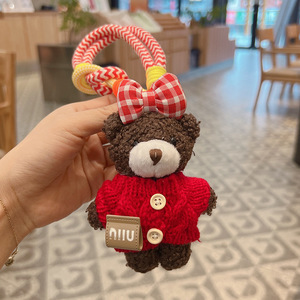 Porte-clés en peluche mignons, ours en peluche avec pull et nœud, pendentifs pour clés de voiture et sacs, poupées de machine à griffes, porte-clés ours en peluche avec pull et nœud - Product Image 5