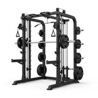 Rack de Squat Combo Premium Smith avec Rangement de Plaques, Rack Commercial Elite en Acier pour Usage Domestique, Câbles Robustes et Pile de Poids