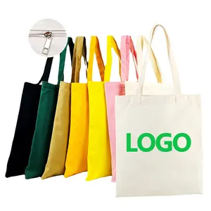 Customized Logo High Quality Printed Recycle Plain Organic Cotton Canvas Tote Shopping Bags With Zipper
