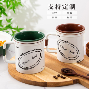 Tazas de Cerveza de Cerámica para el Día del Partido, 501-600 ml, Gran Capacidad, Verde y Marrón Oscuro, para Fiestas - Product Image 2