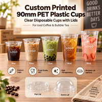 Gobelets en plastique PET à paroi simple de 9 à 16 oz, logo personnalisé, couvercles transparents jetables, gobelets durables pour boissons froides, café glacé