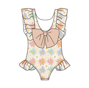 고품질 여름 해변 어린이 여자아이 프릴 수영복 핫 커스텀 꽃 리본 유아 수영복 - Product Image 4