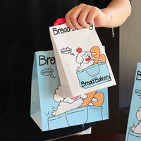 Tas Kertas Kraft Bentuk Anjing Kartun Food-grade, Kemasan Lengkap untuk Kue, Kue Panggang, Bawa Pulang, Toko Kue, Anjing Biru Kecil