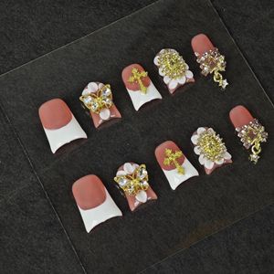 Uñas Postizas Francesas Hechas a Mano al por Mayor, de Lujo, con Pedrería 3D, Múltiples Diseños Disponibles, Uñas Postizas Reutilizables para Mujer - Product Image 3