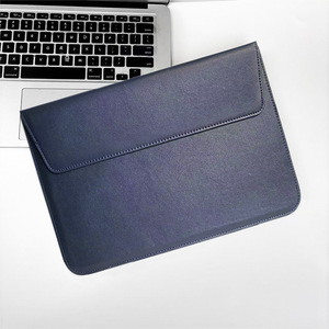 Custom Luxury Slim Lightweight Work Soft Sided Black PU Leather Laptop Sleeve Briefcase with Polyester Lining - Product Image 4