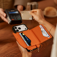 Étui portefeuille en cuir véritable personnalisé avec logo en relief, porte-cartes et cordon bandoulière, vente en gros