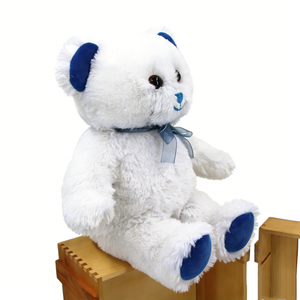 Oso de peluche blanco con lazo azul, oso de peluche azul y blanco para niño, oso de peluche bicolore azul y blanco sentado - Product Image 2