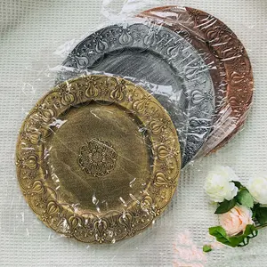 Gold Silber Bronze Runde verdickte Kunststoff Hoch leistungs Spitze Relief Print Obstschale Tablett dekorative Ladesc halen für die Hochzeit