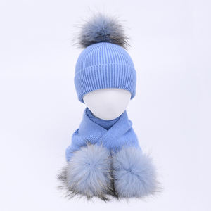 Precioso gorro de lana de Cachemira para niños con bufanda, pompón de piel extraíble, conjunto de gorro y bufanda para niños, conjunto de bufanda y gorro para niños - Product Image 5