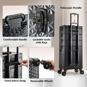 5 in 1 Makeup Train Case with Wheels <b>Rolling</b> Makeup Case Travel Nail Cart Cosmetic Organizer <b>Box</b> Extra Large Cosmetic Trolley - Product Image 4