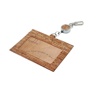 <b>ID</b> Badge <b>Holder</b> Lanyard Vegan Cork Leather <b>Id</b> Card Badge Friendly Cork Work Card <b>Holder</b> with Retractable Lanyard - Product Image 1