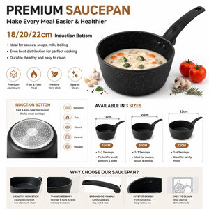 <span class=keywords><strong>Casserole</strong></span> en granit 18-22 cm, fond à induction, antiadhésive, mini-<span class=keywords><strong>casserole</strong></span>, revêtement en pierre, gris charbon, ustensile de cuisine - Product Image 2