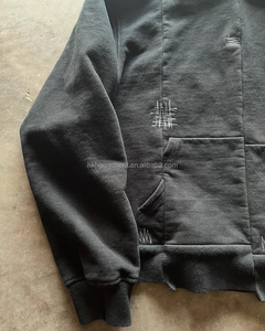 Custom Men 100% Cotton Solid Color Casual Hoodie Hand-sewn Embroidery Contrast Stitching Design Streetwear Loose Fit Hoodie - Product Image 3