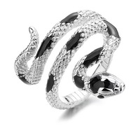 Bague Serpent pour Femme, Plaqué Argent, Ajustable, avec Strass, Bijou Tendance