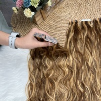 Cheveux humains vietnamiens doublement étirés # Extensions de cheveux à clipser en bande de PU caoutchoutée blanche à ondulations naturelles P4-27