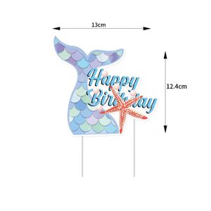 New Ocean Happy Birthday Mermaid Shark Paper <b>Banner</b> Cake Holder Set Durable & Eco-Friendly - Product Image 3